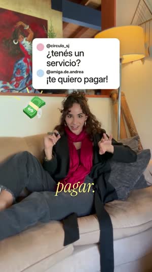 Momento 8: llega la respuesta «¡te quiero pagar!» y aparece un dibujo de billetes